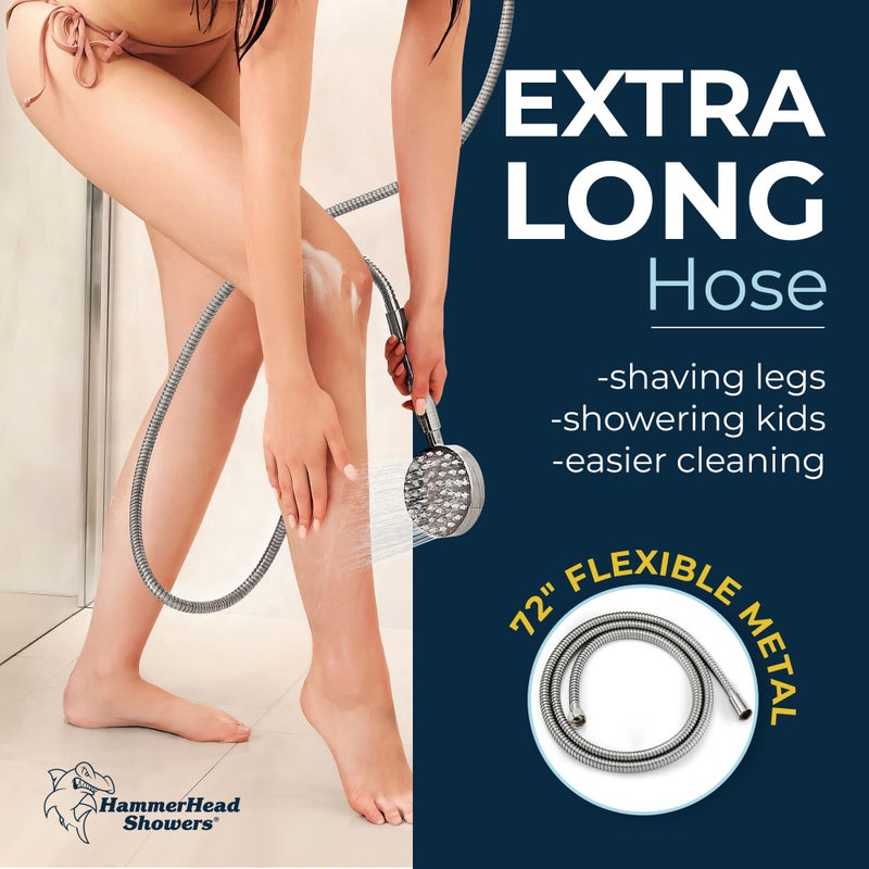 HammerHead ShowersÂ® Solid Metal LOW FLOW Handheld Shower Head with Hose and Brass Holder - BRUSHED NICKEL â€“ Water Saving 1.75 GPM Detachable Shower Head - Adjustable Shower Wand Bracket & 6ft Hose - Image 3
